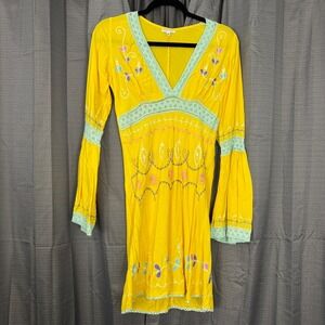 Debbie Katz South Beach Embroidered Swim Cover Up Dress Womens M Yellow Boho